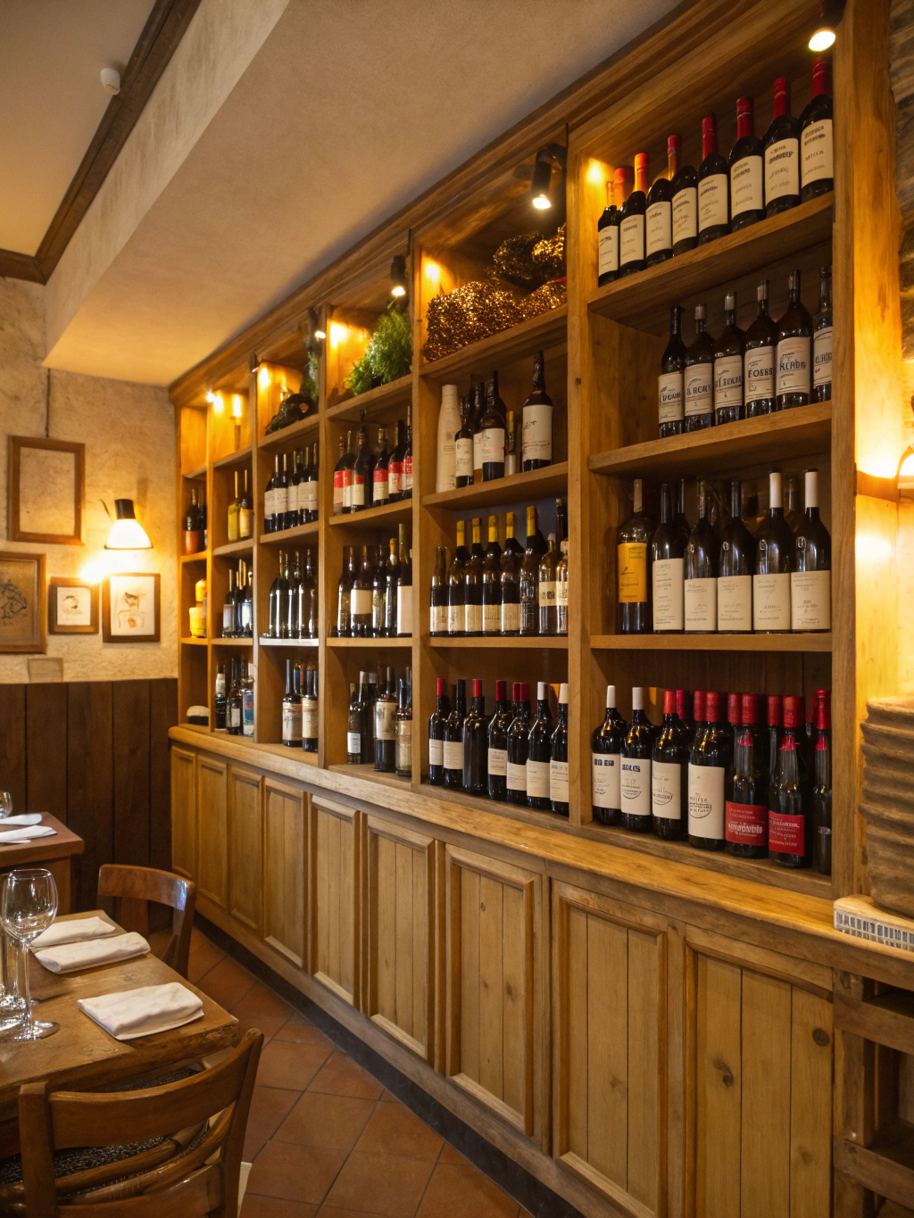 Sfeervolle wijnbar met Italiaanse wijnen en glazen